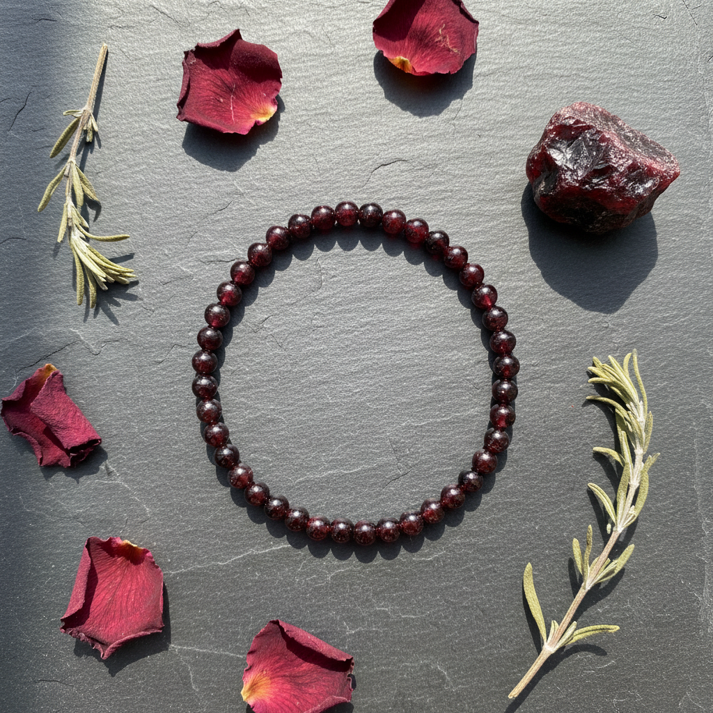 Garnet Bead Bracelet, 4mm Beads, detail view