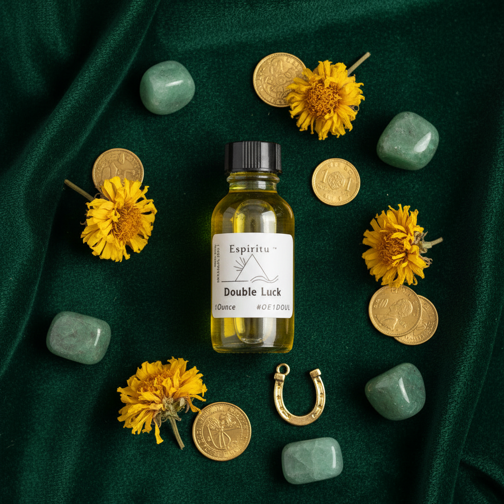 Double Luck Oil by Espiritu, 1 oz, shown in use