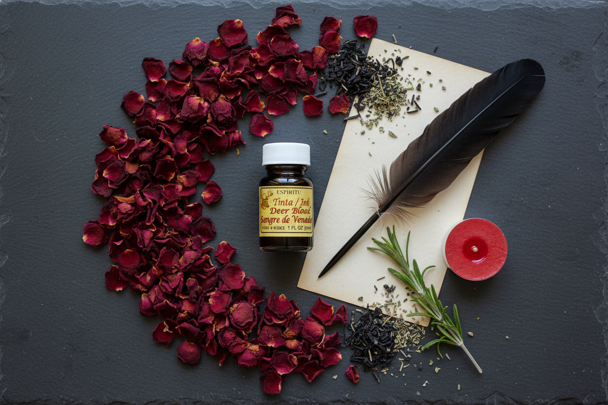 Deer Blood Ritual Ink, 1 oz, shown in use