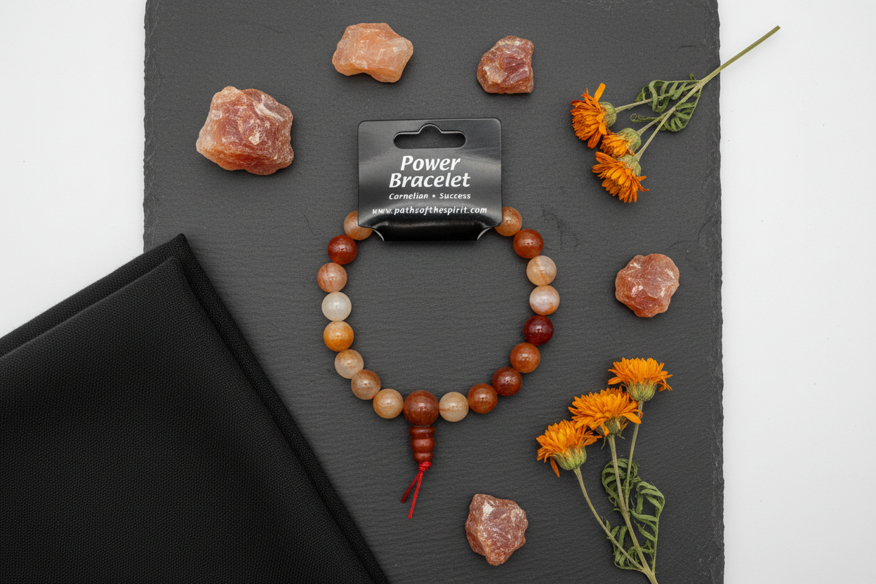 Carnelian Power Bracelet for Success by Paths Of The Spirit, shown in use