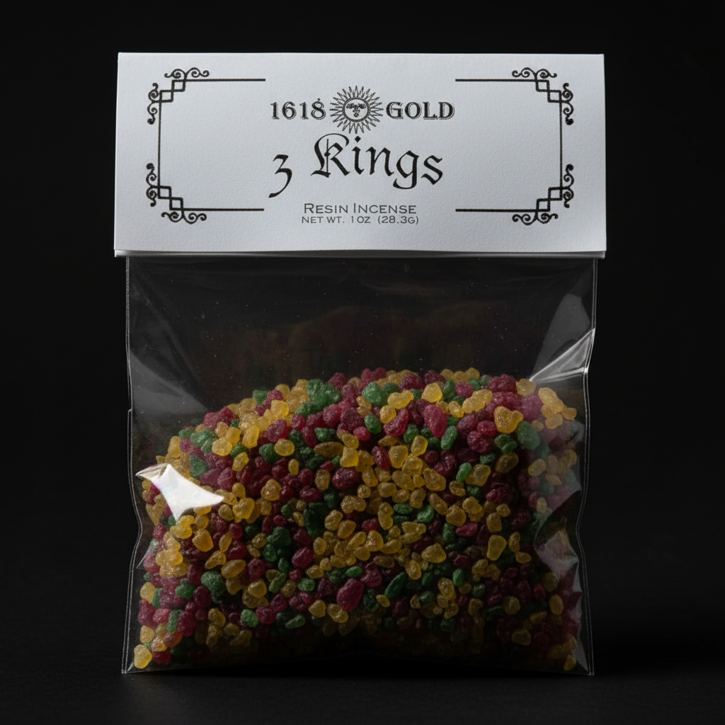 You will be generating high-quality product photos for an online stores product page. The product images should closely match the original products.
Here is the prompt (IMPORTANT!): """A minimalist, highly stylized shot of the 3 Kings Resin Incense a