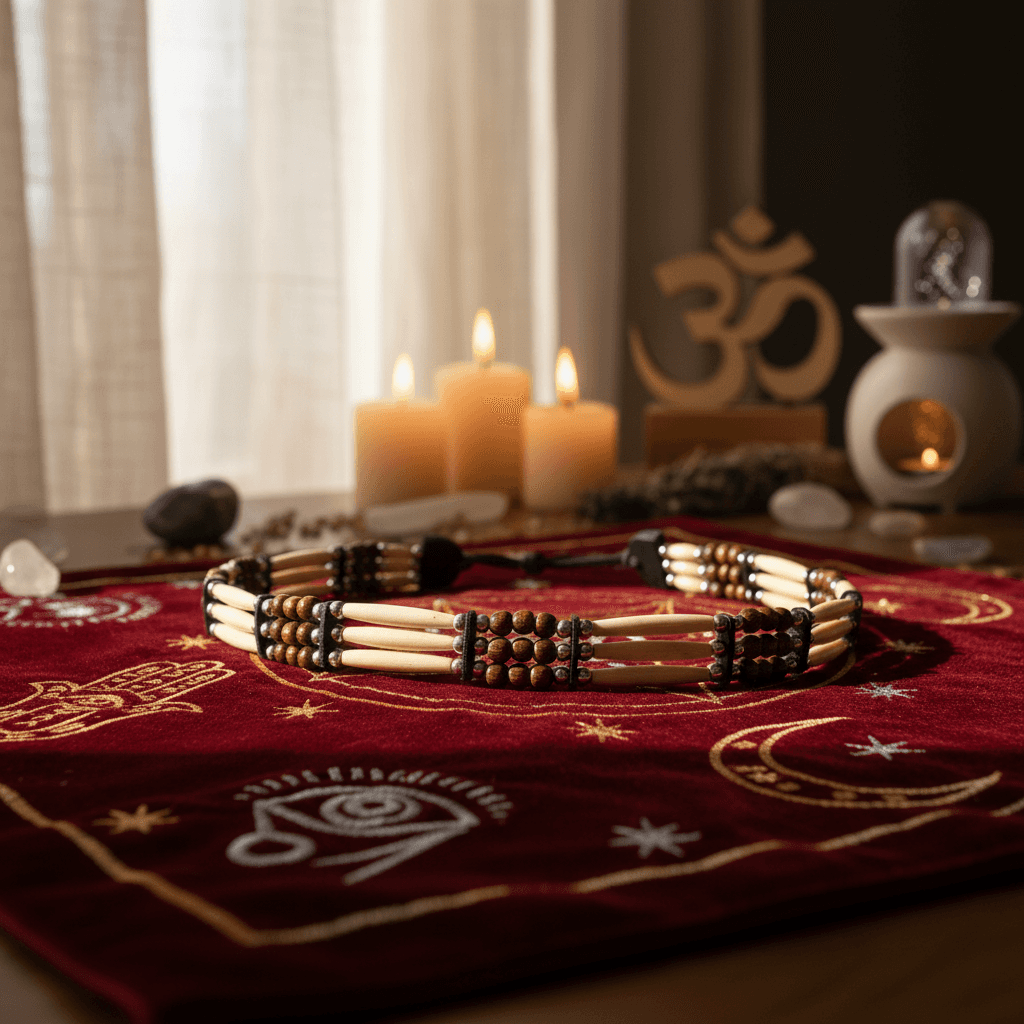 You will be generating high-quality product photos for an online stores product page. The product images should closely match the original products.
Here is the prompt (IMPORTANT!): """A conceptual artistic scene featuring the choker subtly integrate