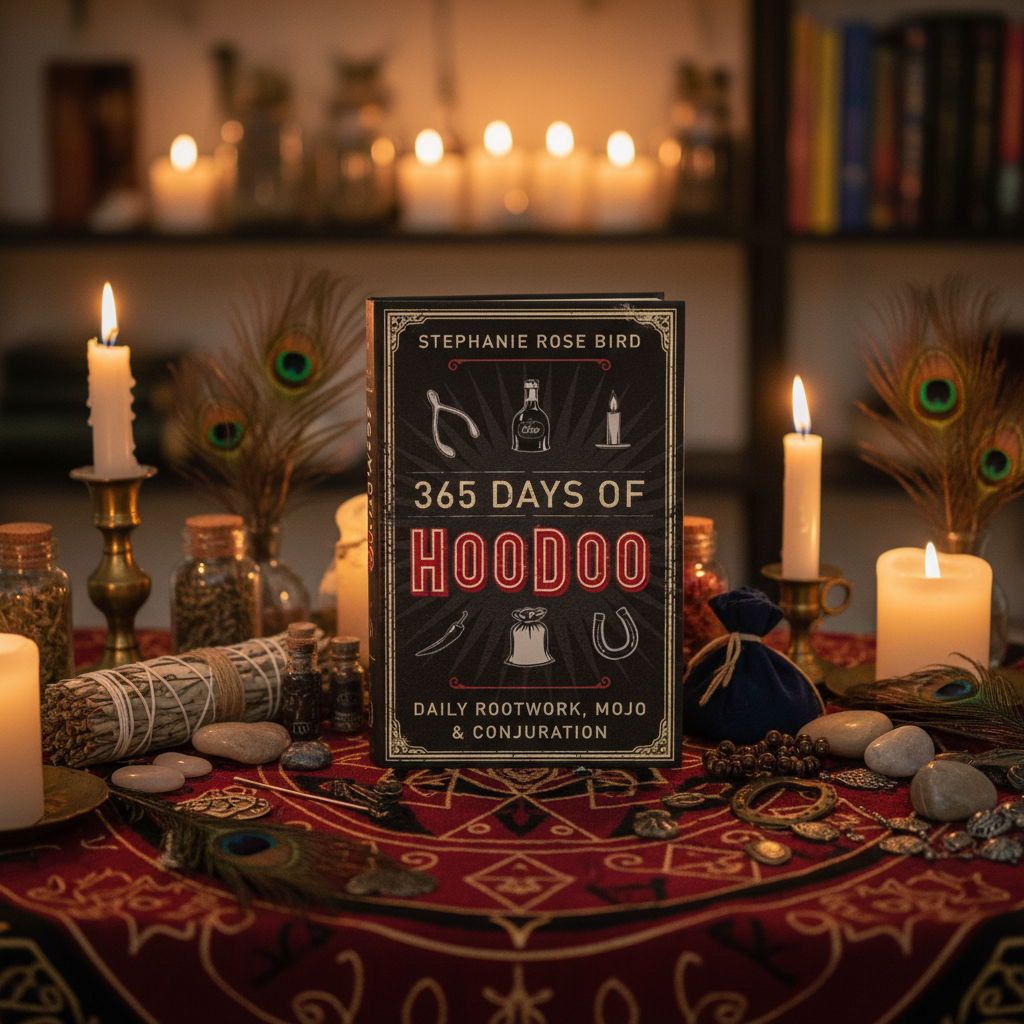 You will be generating high-quality product photos for an online stores product page. The product images should closely match the original products.
Here is the prompt (IMPORTANT!): """Create a vivid, photorealistic scene of the '365 Days of Hoodoo'