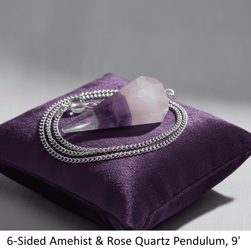 You will be generating high-quality product photos for an online stores product page. The product images should closely match the original products.
Here is the prompt (IMPORTANT!): """A professional studio shot of the 6-sided Amethyst & Rose Quartz