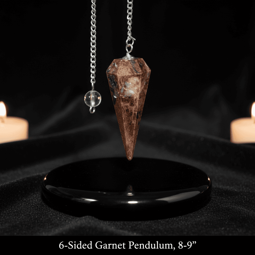 6-Sided Garnet Pendulum, 8-9", detail view