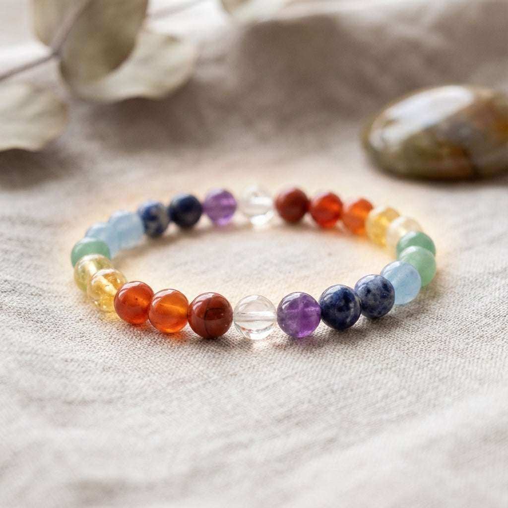 7 Chakra Crystal Bracelet, 6mm Beads