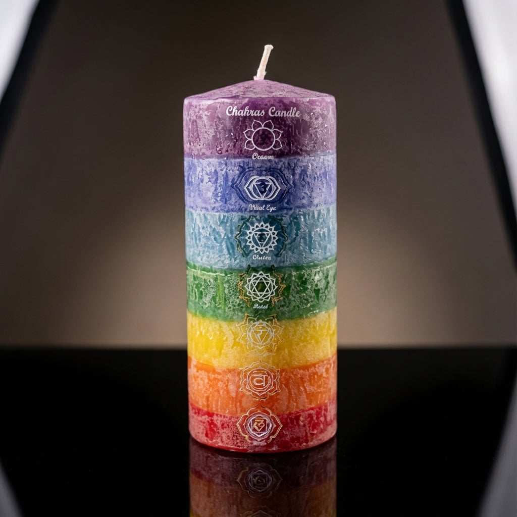 You will be generating high-quality product photos for an online stores product page. The product images should closely match the original products.
Here is the prompt (IMPORTANT!): """A highly detailed, photorealistic studio shot of the 7 Chakra Pil