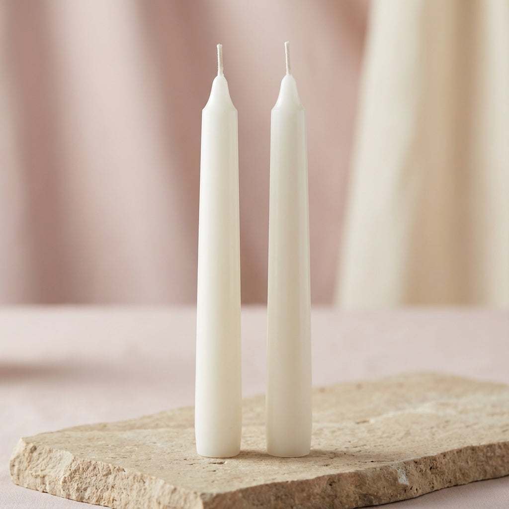 7" White Taper Candles, Set of 2