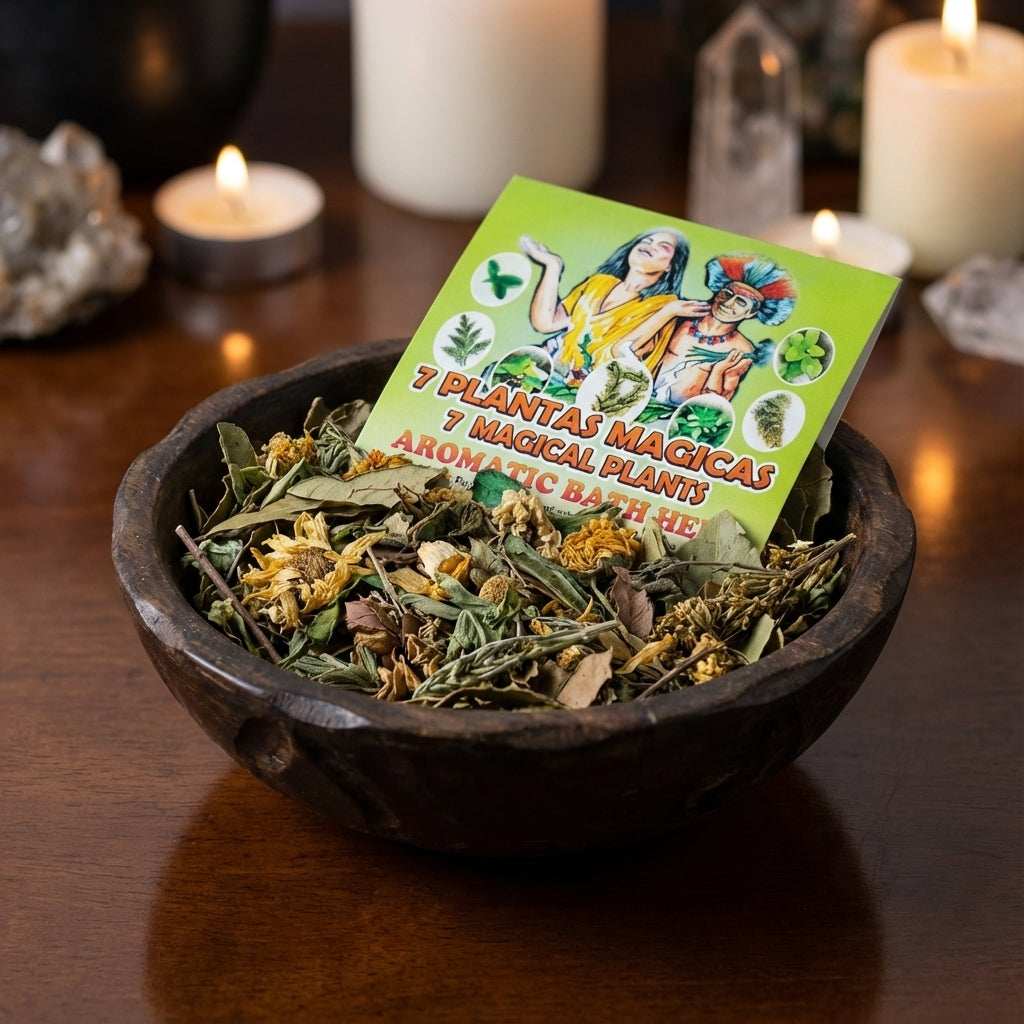 You will be generating high-quality product photos for an online stores product page. The product images should closely match the original products.
Here is the prompt (IMPORTANT!): """A close-up shot of the '7 Magical Plants Aromatic Bath Herb,' cap
