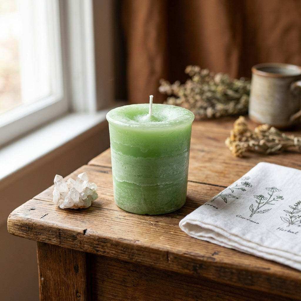 Abundance Herbal Votive Candle, Light Green