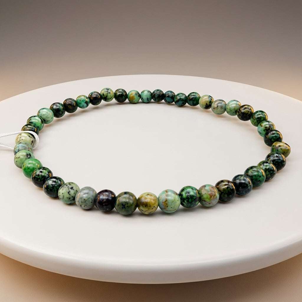 You will be generating high-quality product photos for an online stores product page. The product images should closely match the original products.
Here is the prompt (IMPORTANT!): """Elegant studio scene featuring the African Turquoise Beaded Brace