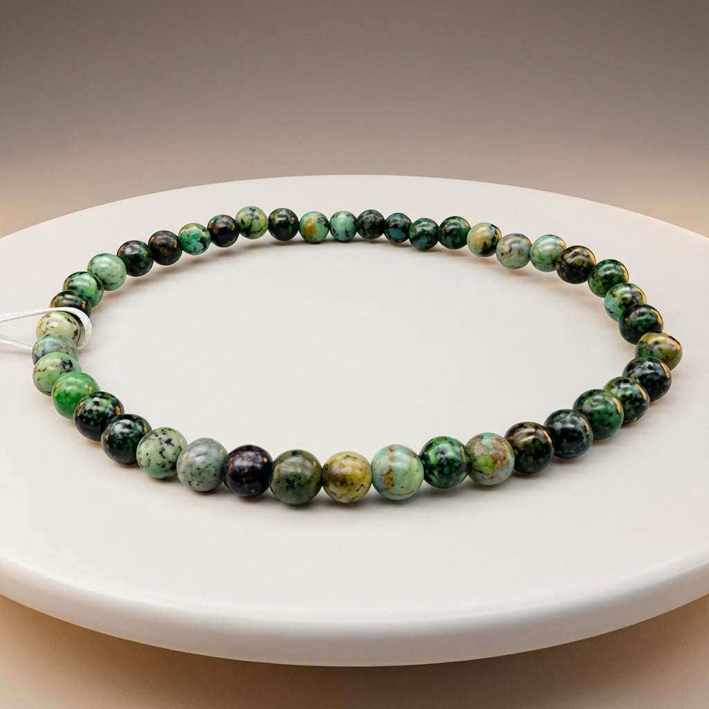 You will be generating high-quality product photos for an online stores product page. The product images should closely match the original products.
Here is the prompt (IMPORTANT!): """Elegant studio scene featuring the African Turquoise Beaded Brace