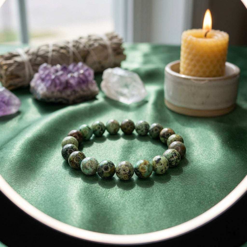 You will be generating high-quality product photos for an online stores product page. The product images should closely match the original products.
Here is the prompt (IMPORTANT!): """Capture a sophisticated, lifestyle scene of a spiritual healer’s