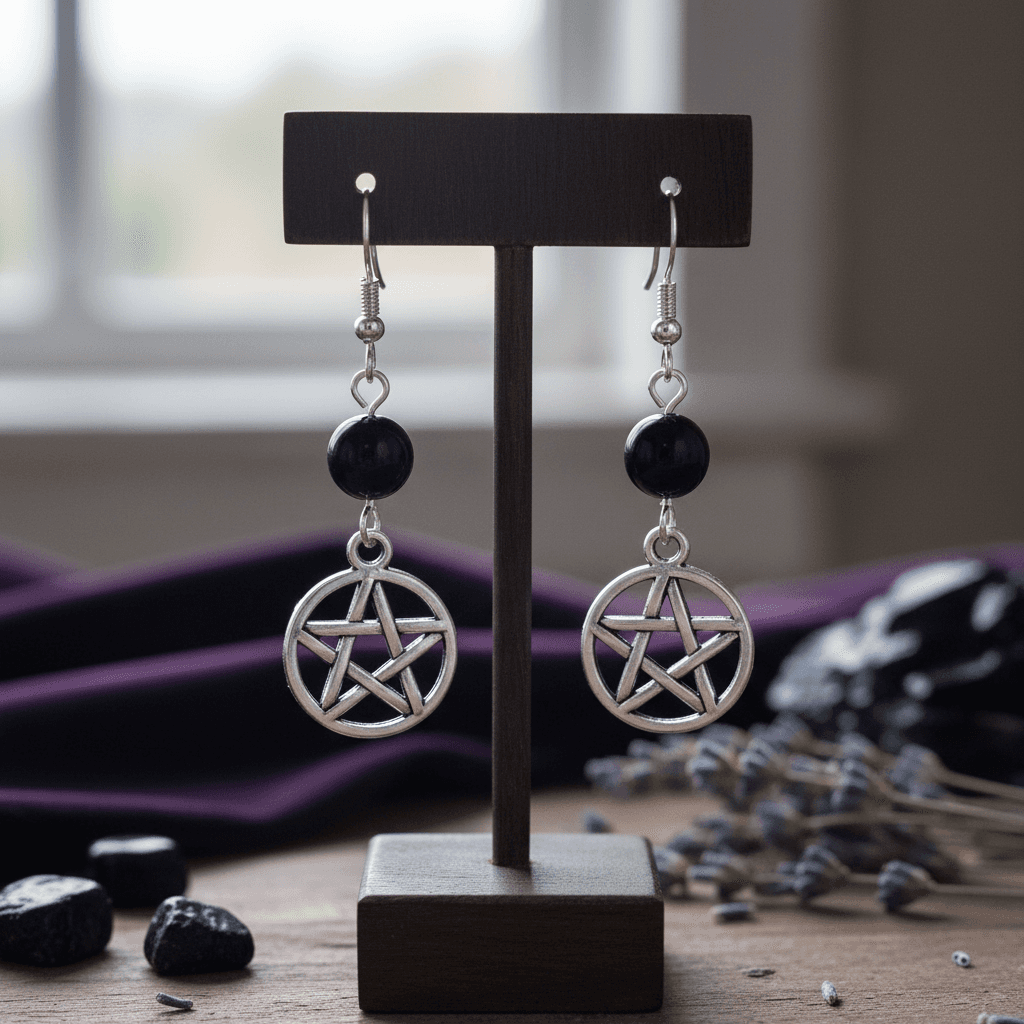 Black Onyx Pentagram Earrings