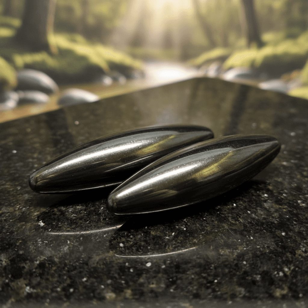 Magnetic Hematite Ovals, Set of 2, 60mm, alternate view
