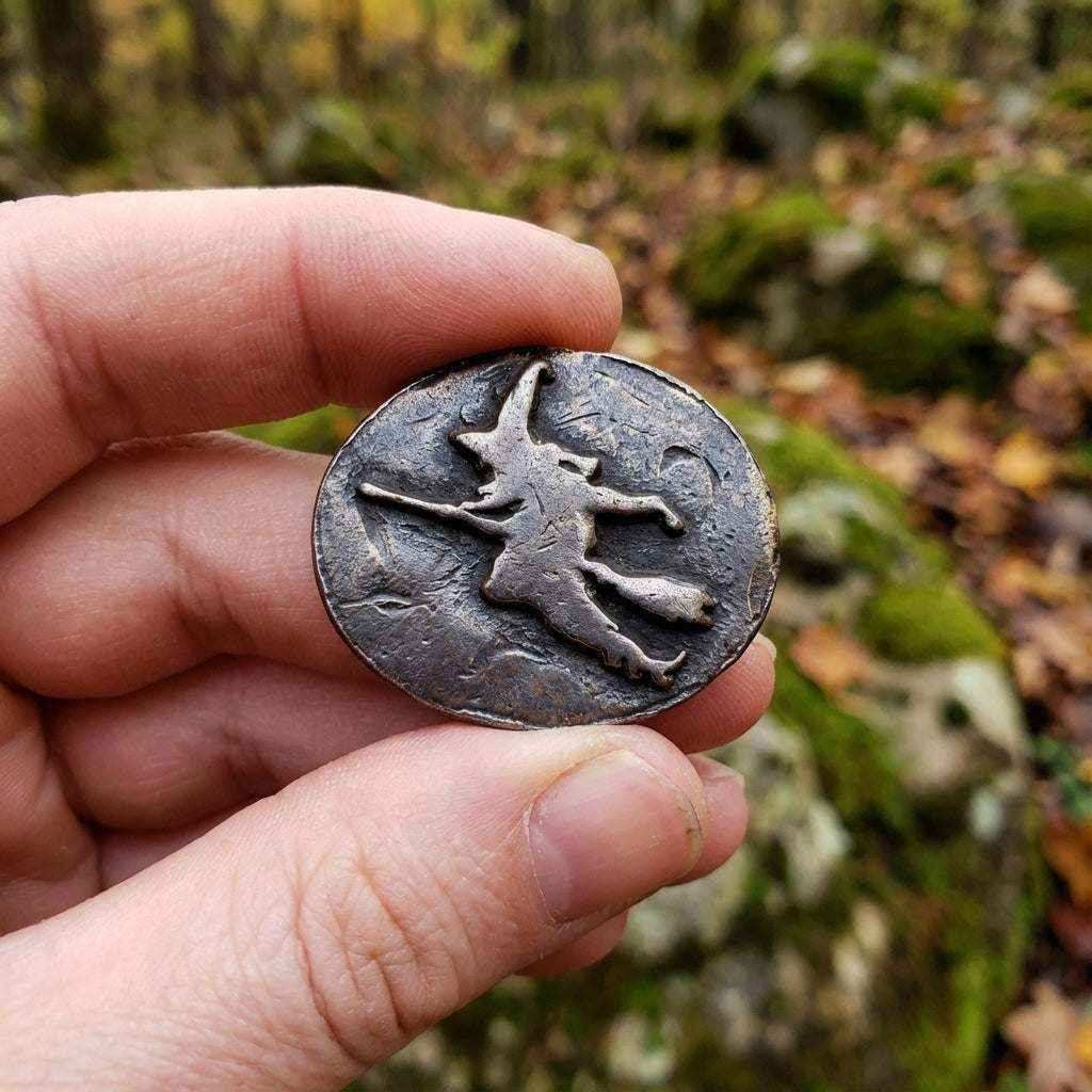 Witch on Broom pocket stone