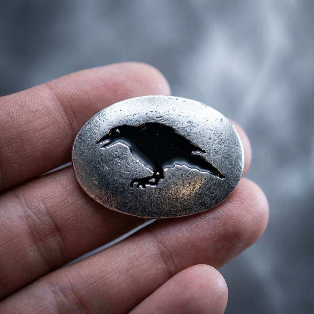 Raven Pewter Pocket Stone, 1 1/4" x 7/8"