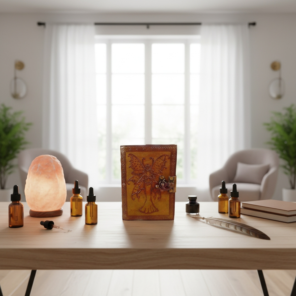 Fairy Journal with Spotted Wings aged looking paper leather w/ latch