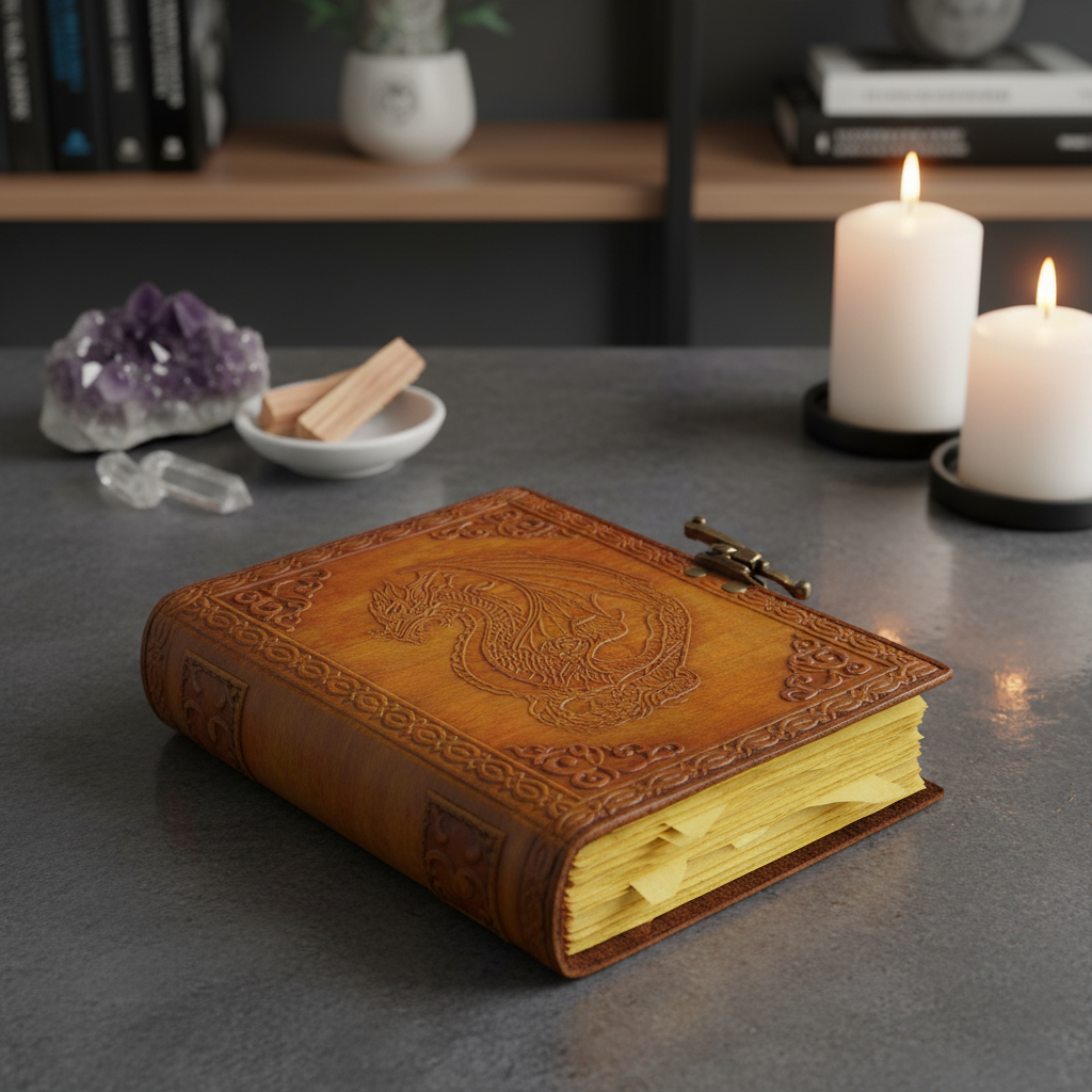 Dragon Journal aged looking paper leather w/ latch