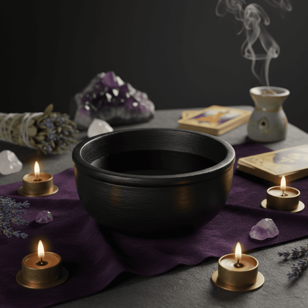 Black Stone Scrying Bowl Smudge Pot, 4 Inch, alternate view