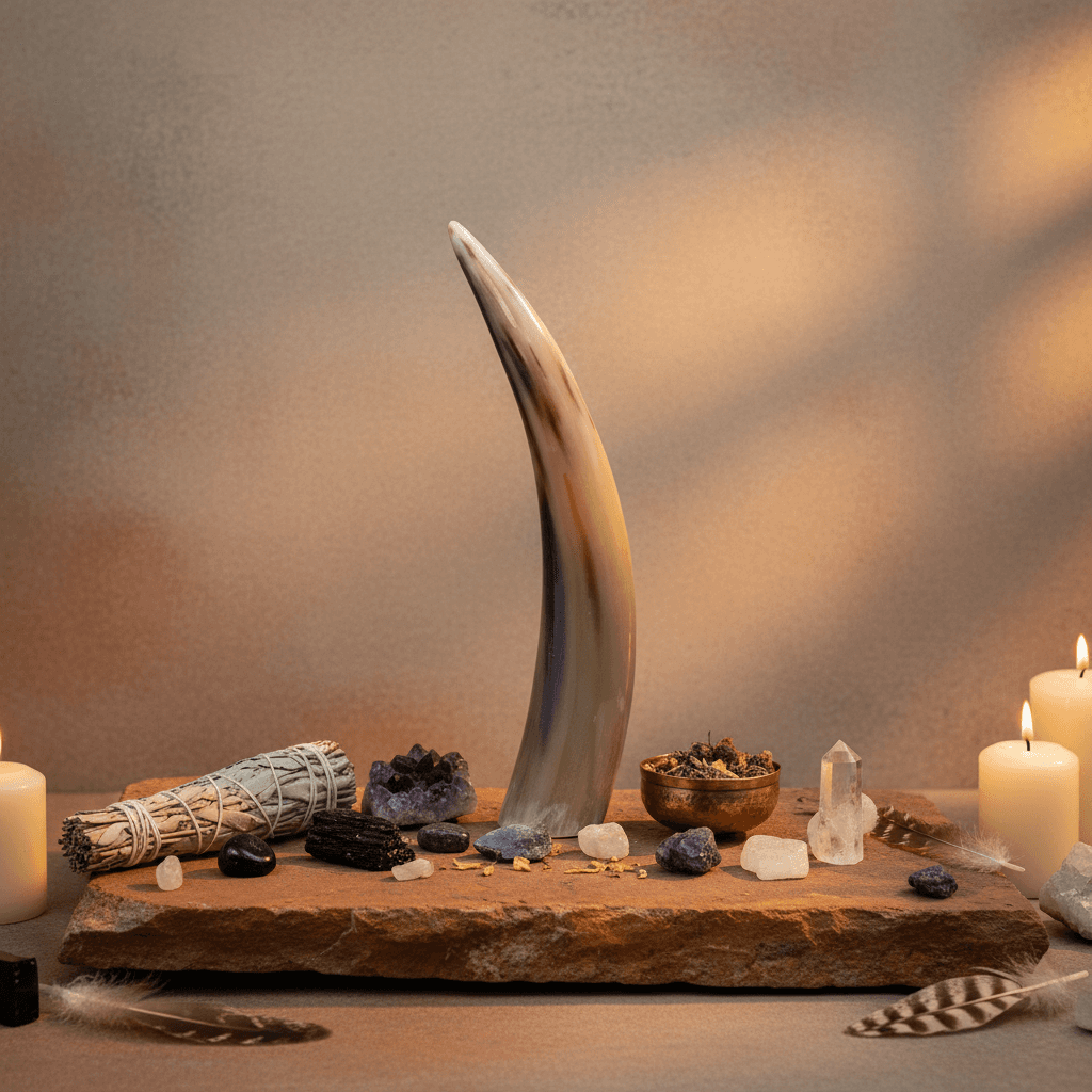 Polished Cattle Horn Altar Decor, 12", detail view