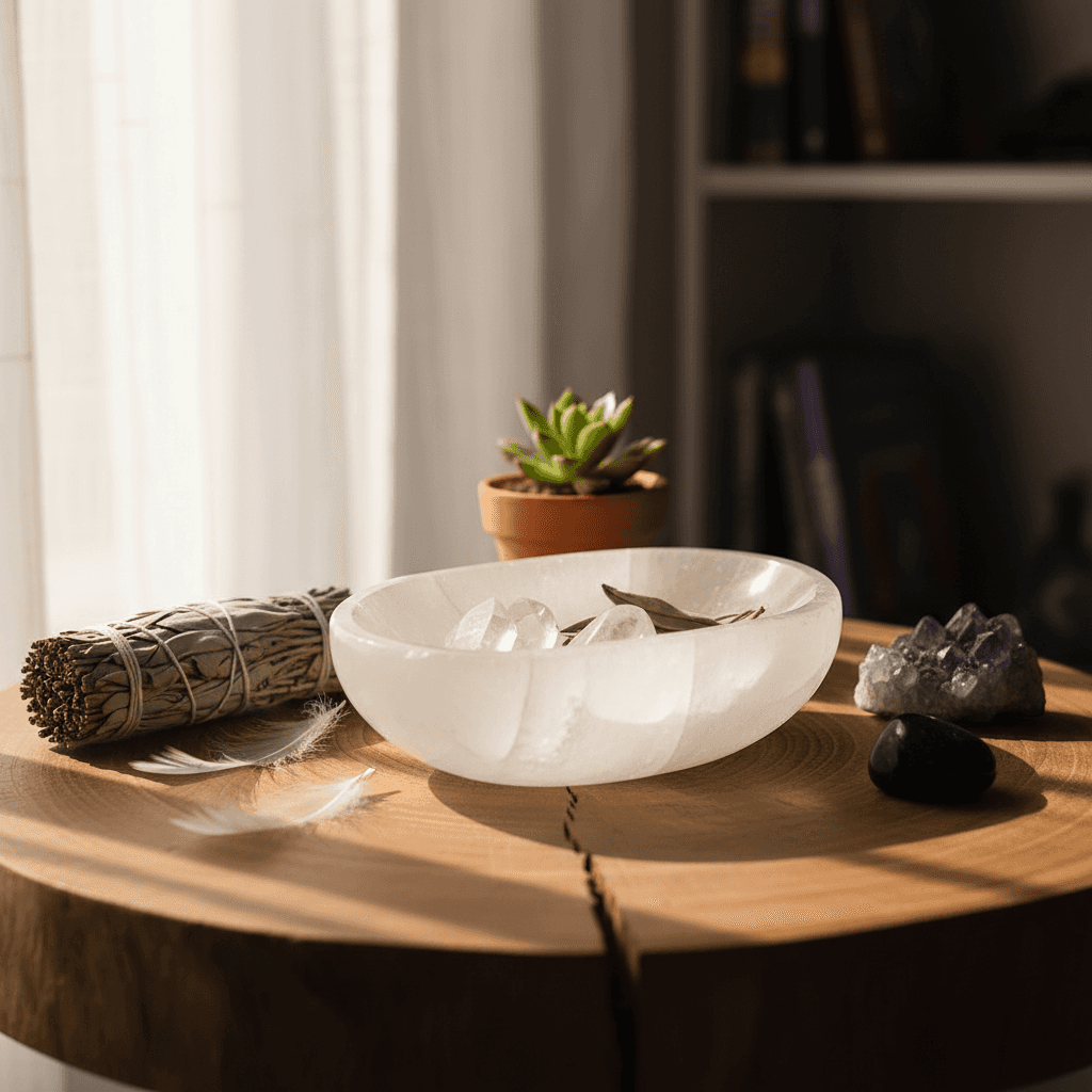Selenite Altar Bowl, 4-5", detail view