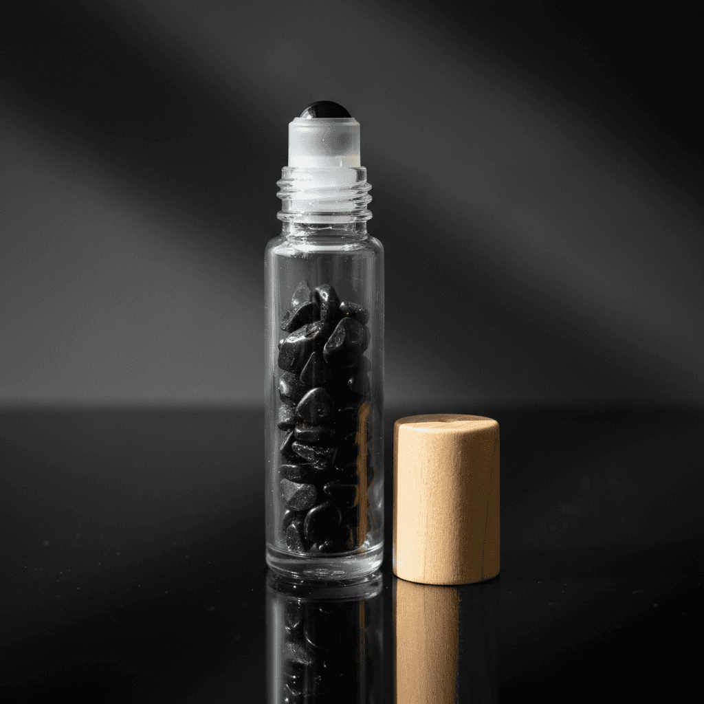 Obsidian Black Roller Bottle, 10ml, detail view