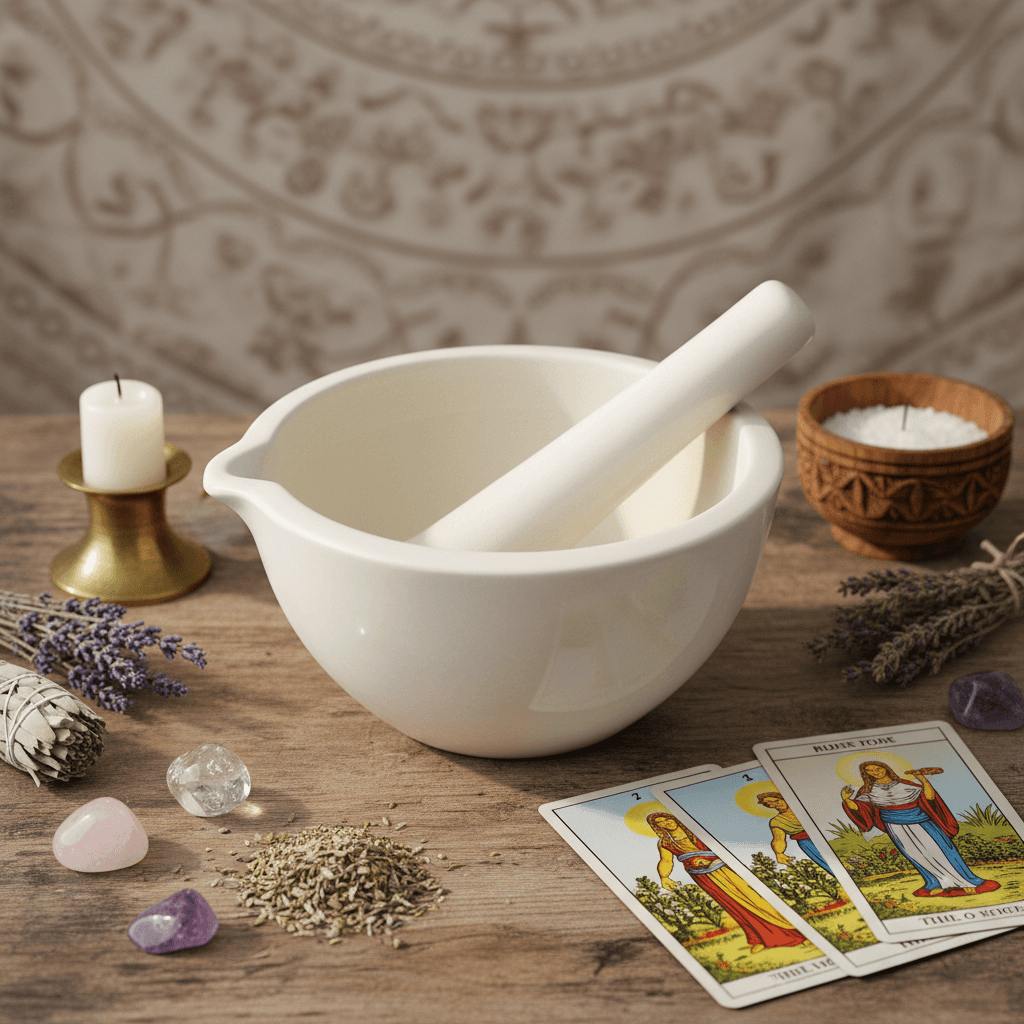 White Ceramic Mortar and Pestle, 7 Inch, detail view