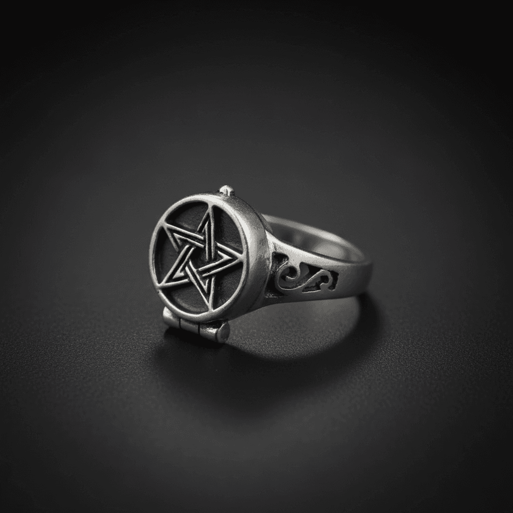 size 8 Pentagram Poison ring sterling, alternate view
