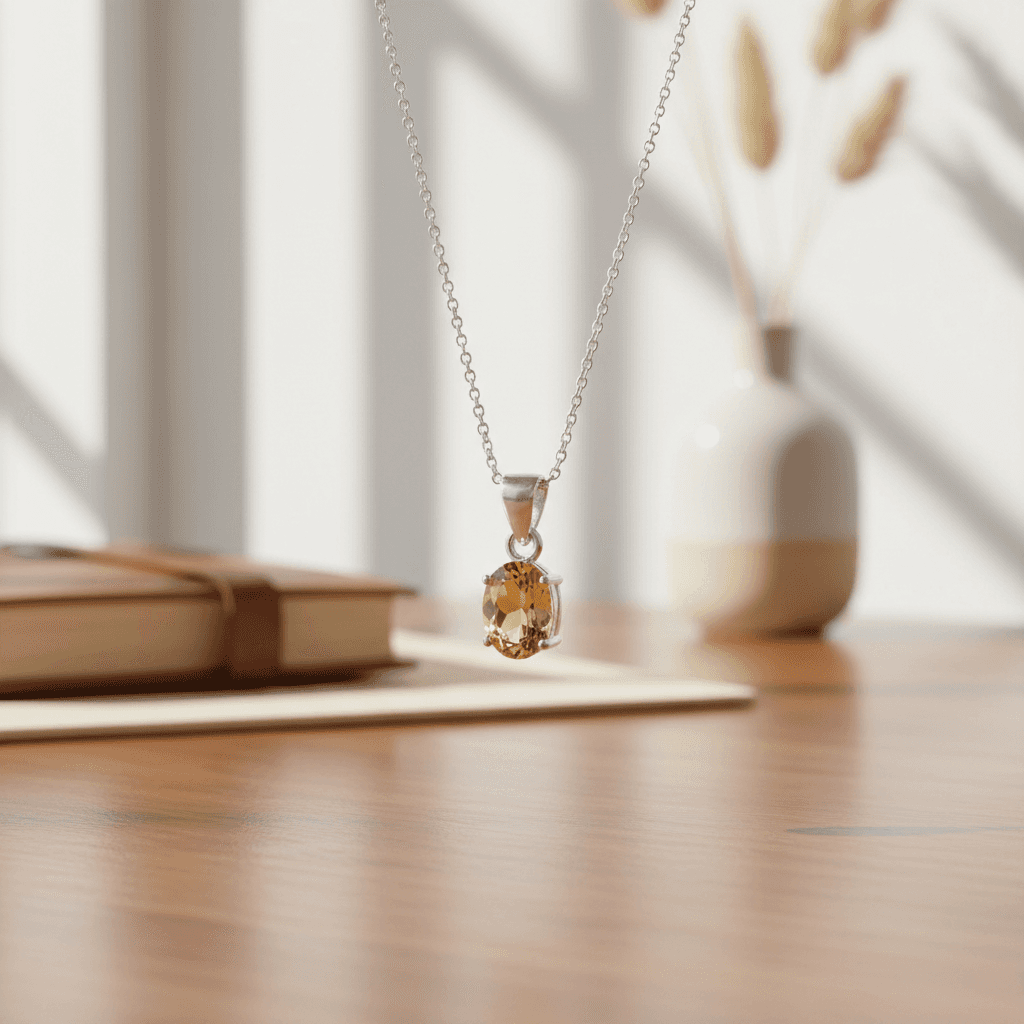 Citrine pendant silver, detail view