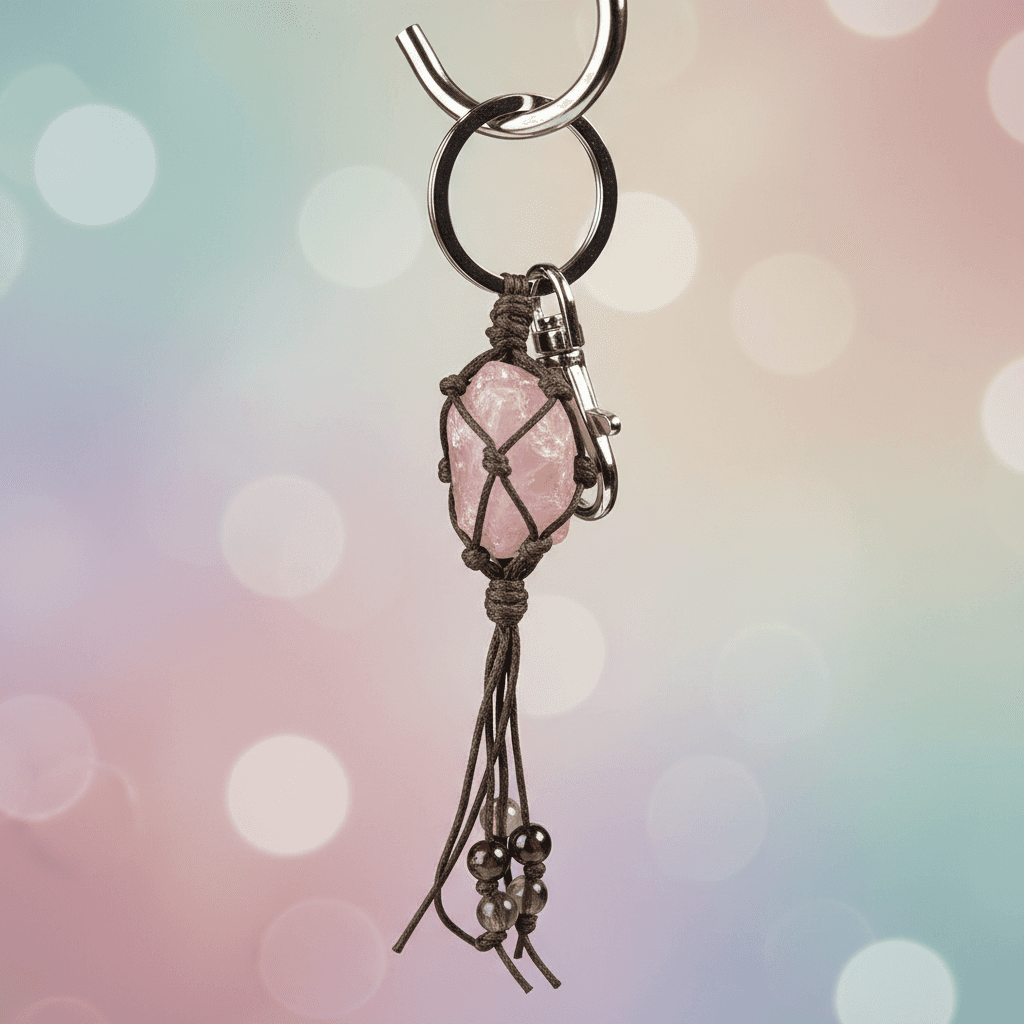 Rose Quartz Love Keychain, alternate view