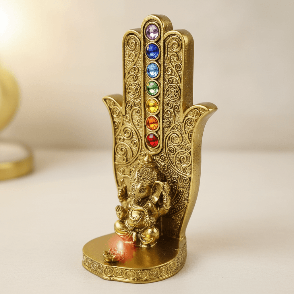 Gold Ganesha Chakra Hand Incense Burner, 5 15/16", alternate view