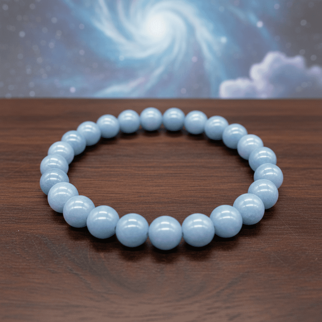 Angelite Bead Bracelet, 8mm, detail view