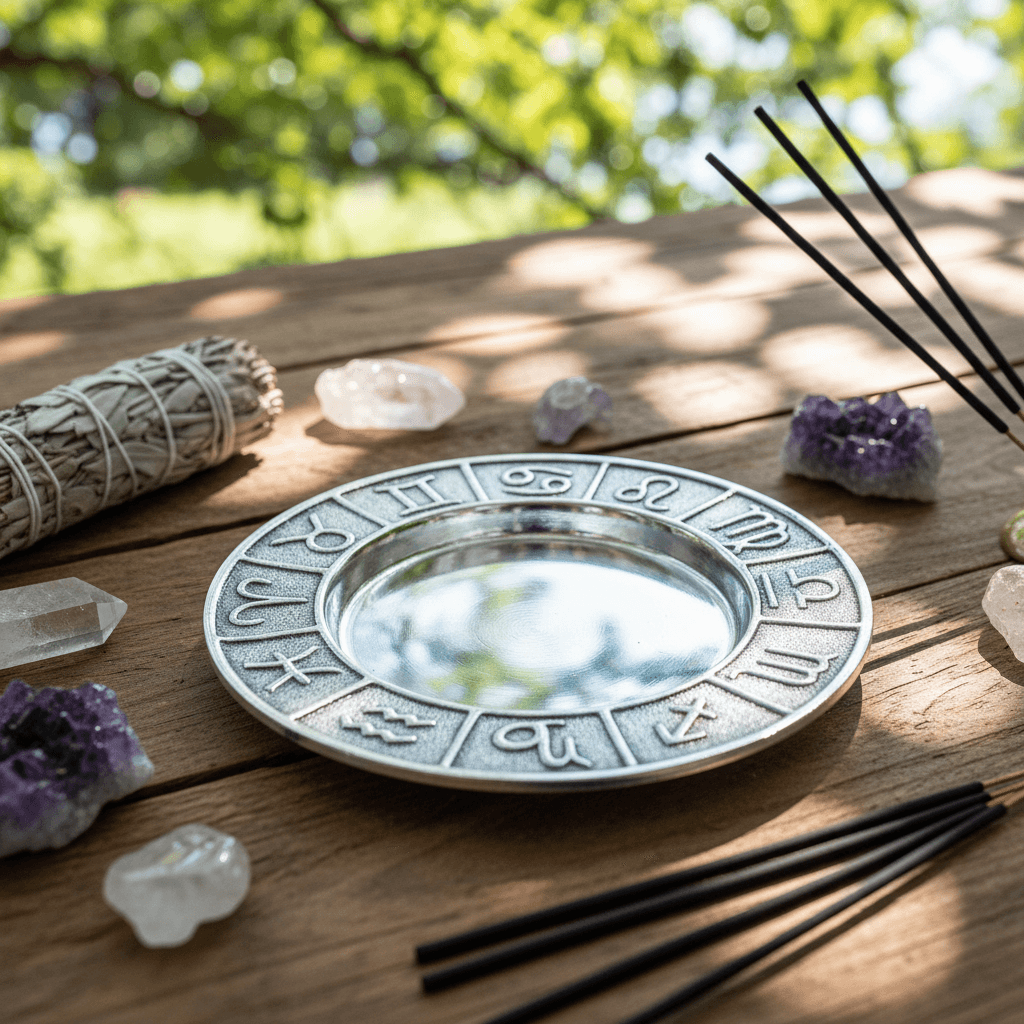 Zodiac Pillar Holder Smudge Plate, 4 3/4", detail view