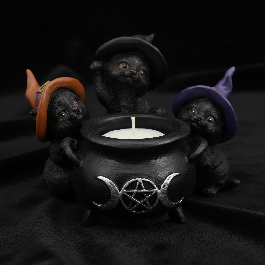 Witchy Cats around Cauldron tealight holder