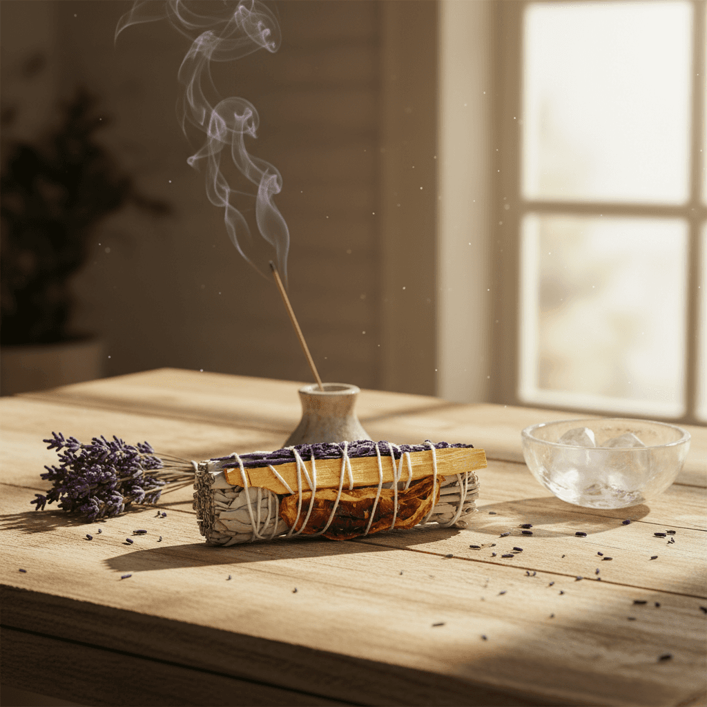White Sage Smudge Stick with Lavender, 4 Inches, detail view