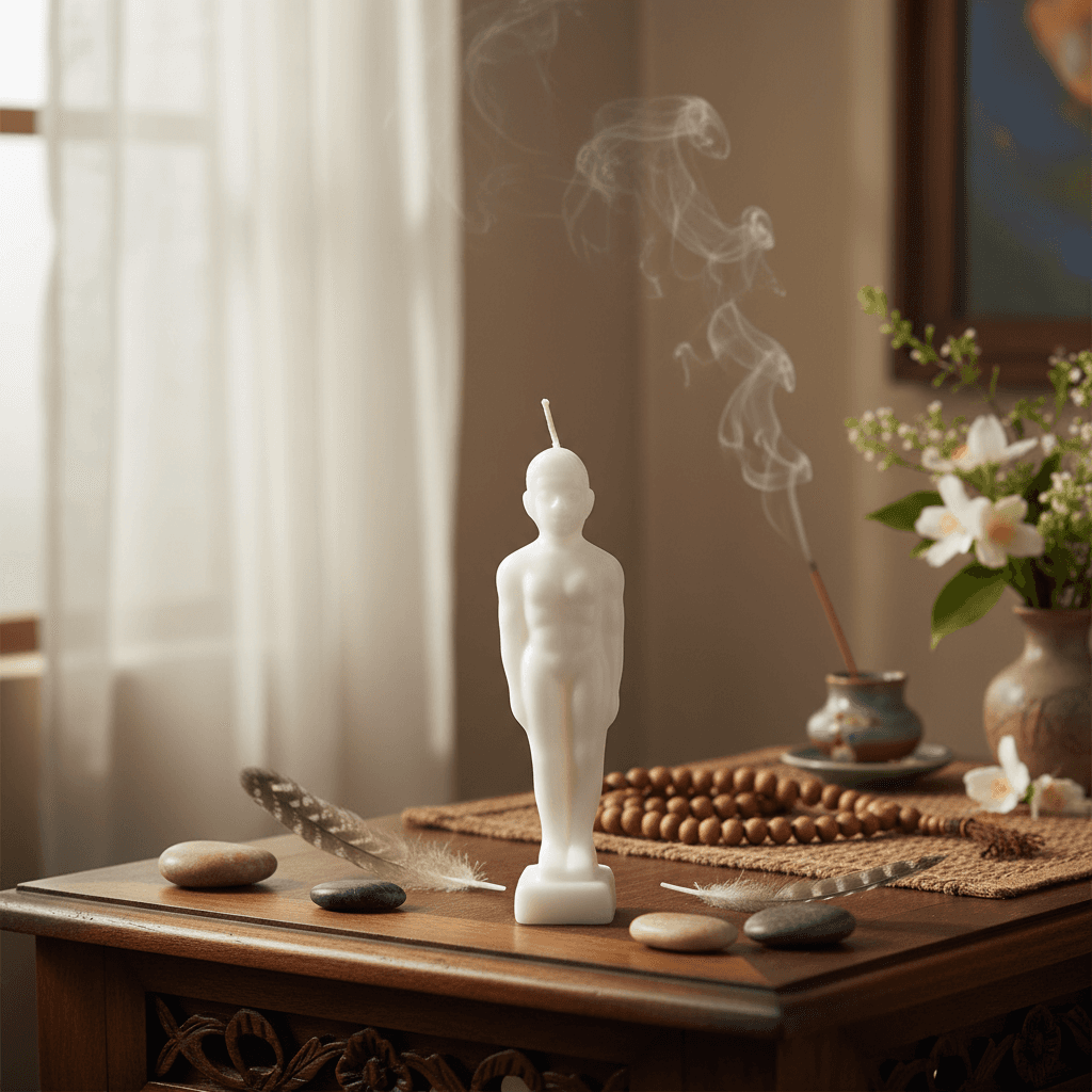 White Male Figure Candle, 6 3/4", detail view
