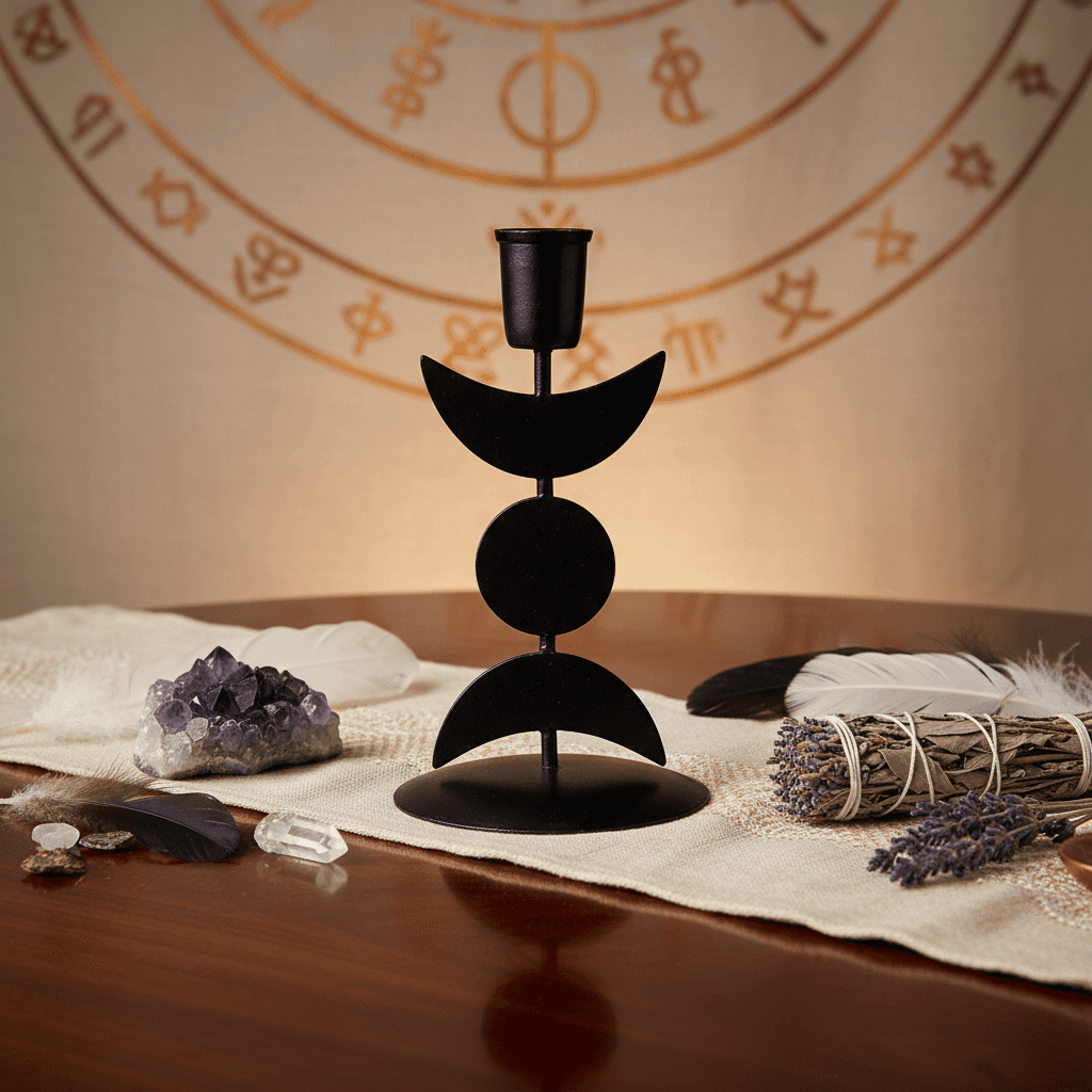 Triple Moon Candle Holder, 7", detail view