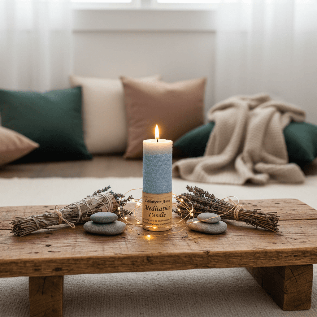 Meditation Lailokens Awen Candle, 4 1/4", detail view