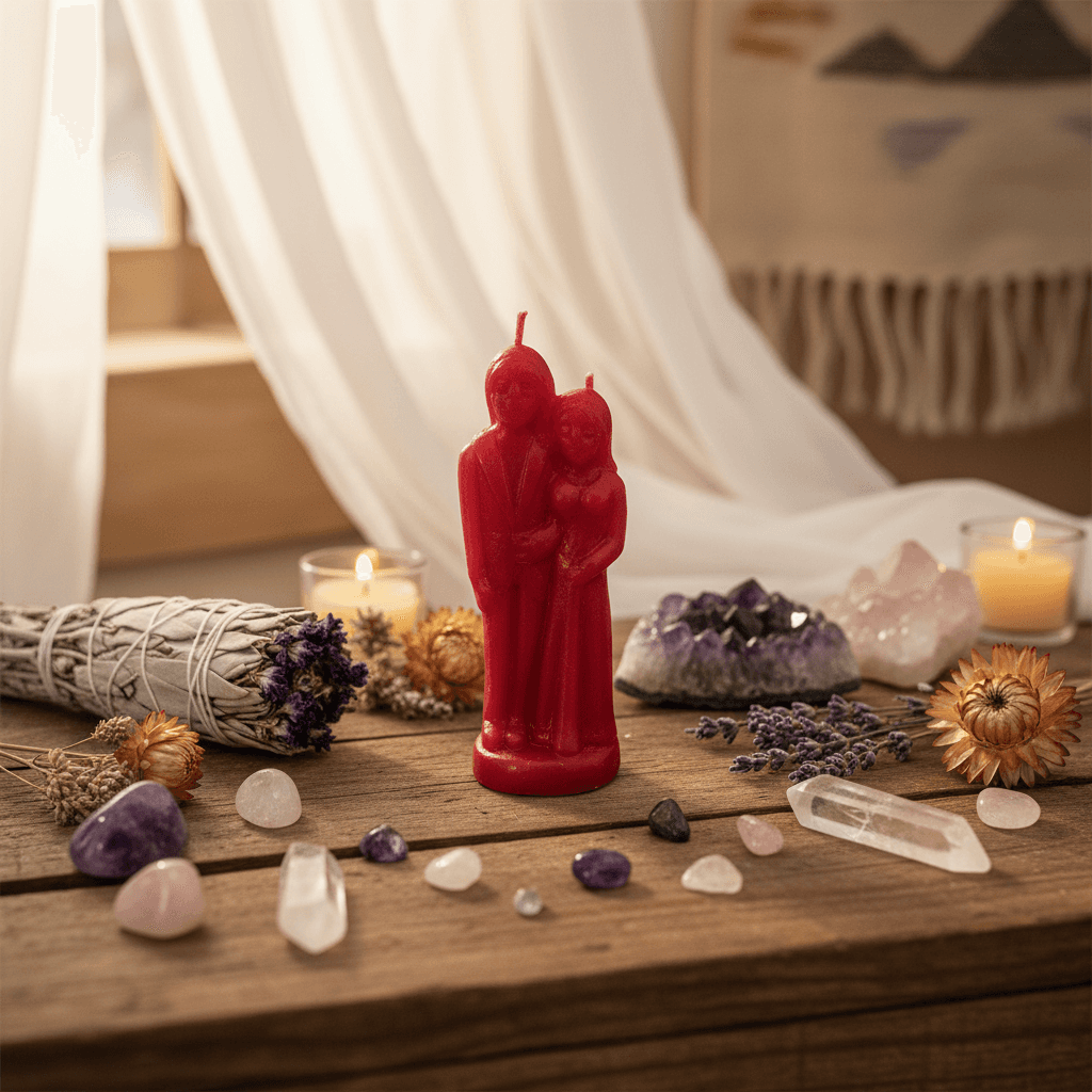 Red Marriage candle, detail view