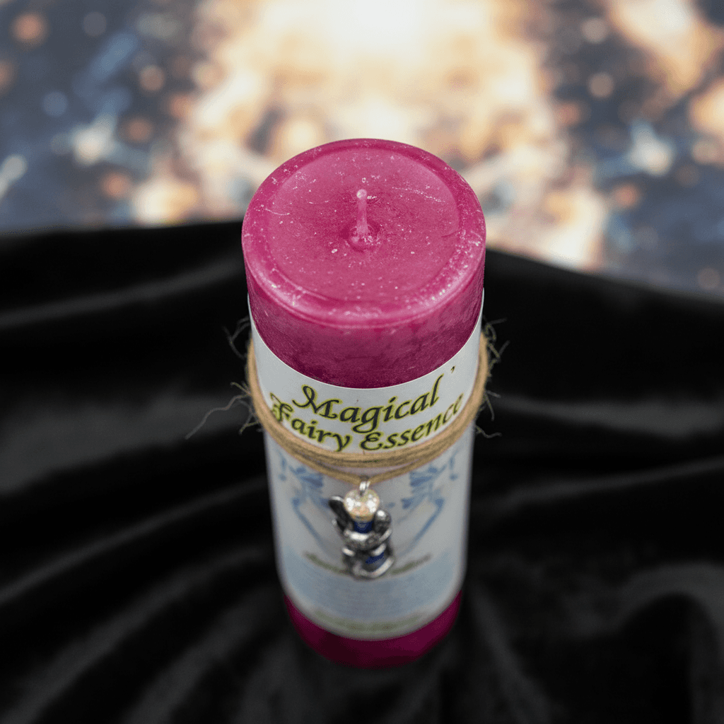 Love Pillar Candle with Fairy Dust Necklace 6 1/2" tall, detail view