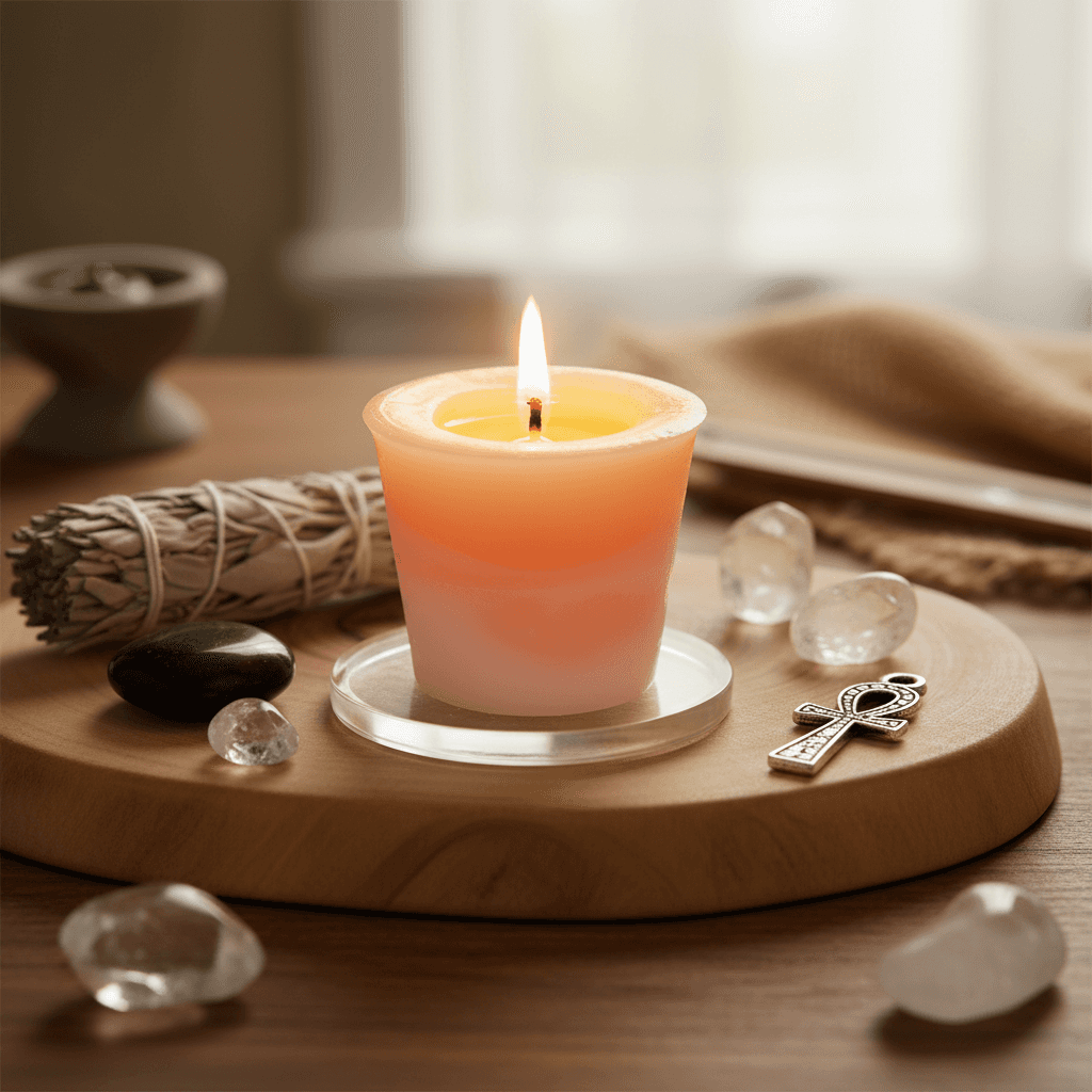 Compassion herbal votive - peach, alternate view