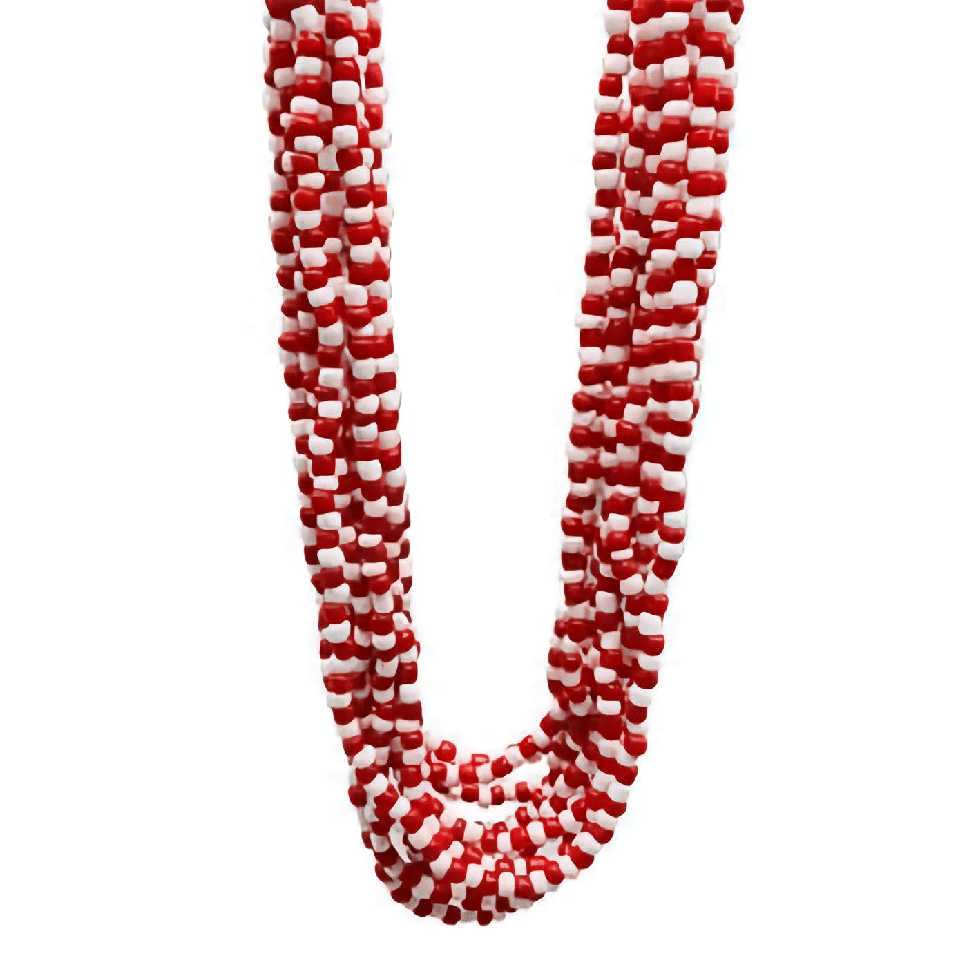 Shango Orisha Elekes, red and white beaded necklaces, set of 12.