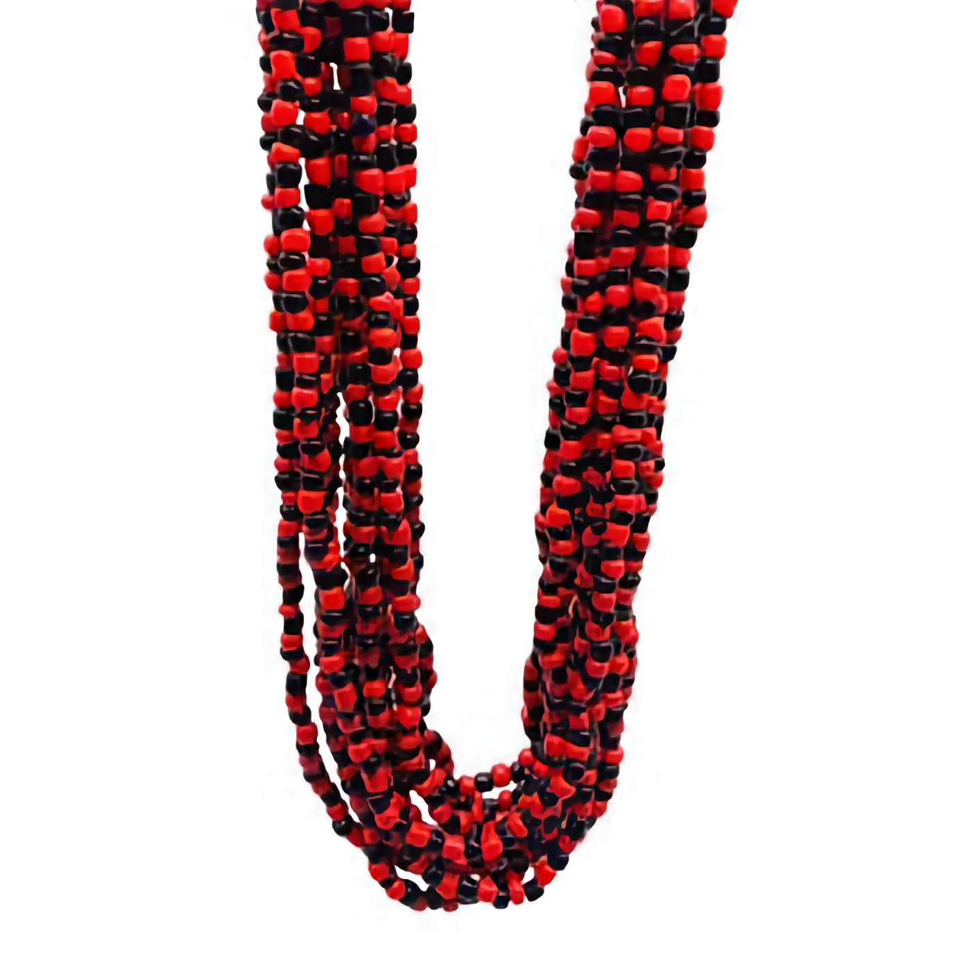 Red and black beaded Elegua Orisha Elekes necklace set of 12, 30 inches long.