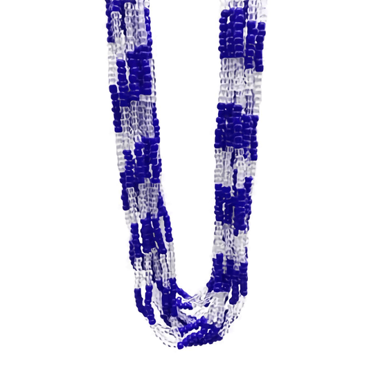Yemaya Orisha Elekes necklaces with blue and clear beads.