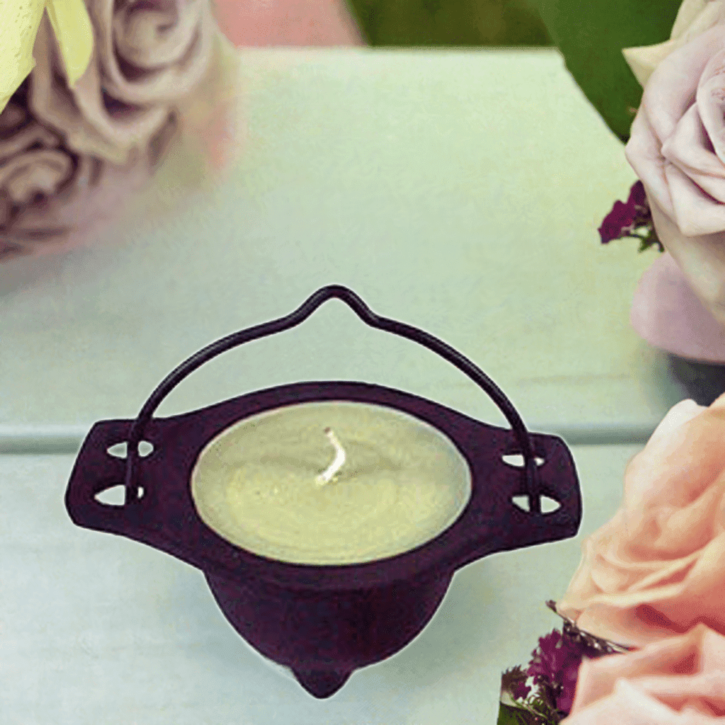 Sage Candle in Cast Iron Cauldron, detail view