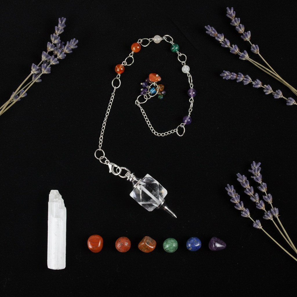 Clear Quartz Chakra Pendulum with Detachable Chain, 12 Inch