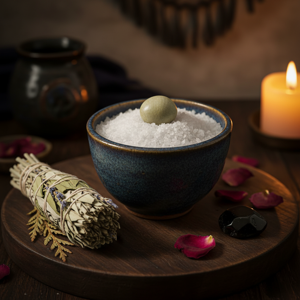 Mato Gris seed in ceramic salt bowl on altar