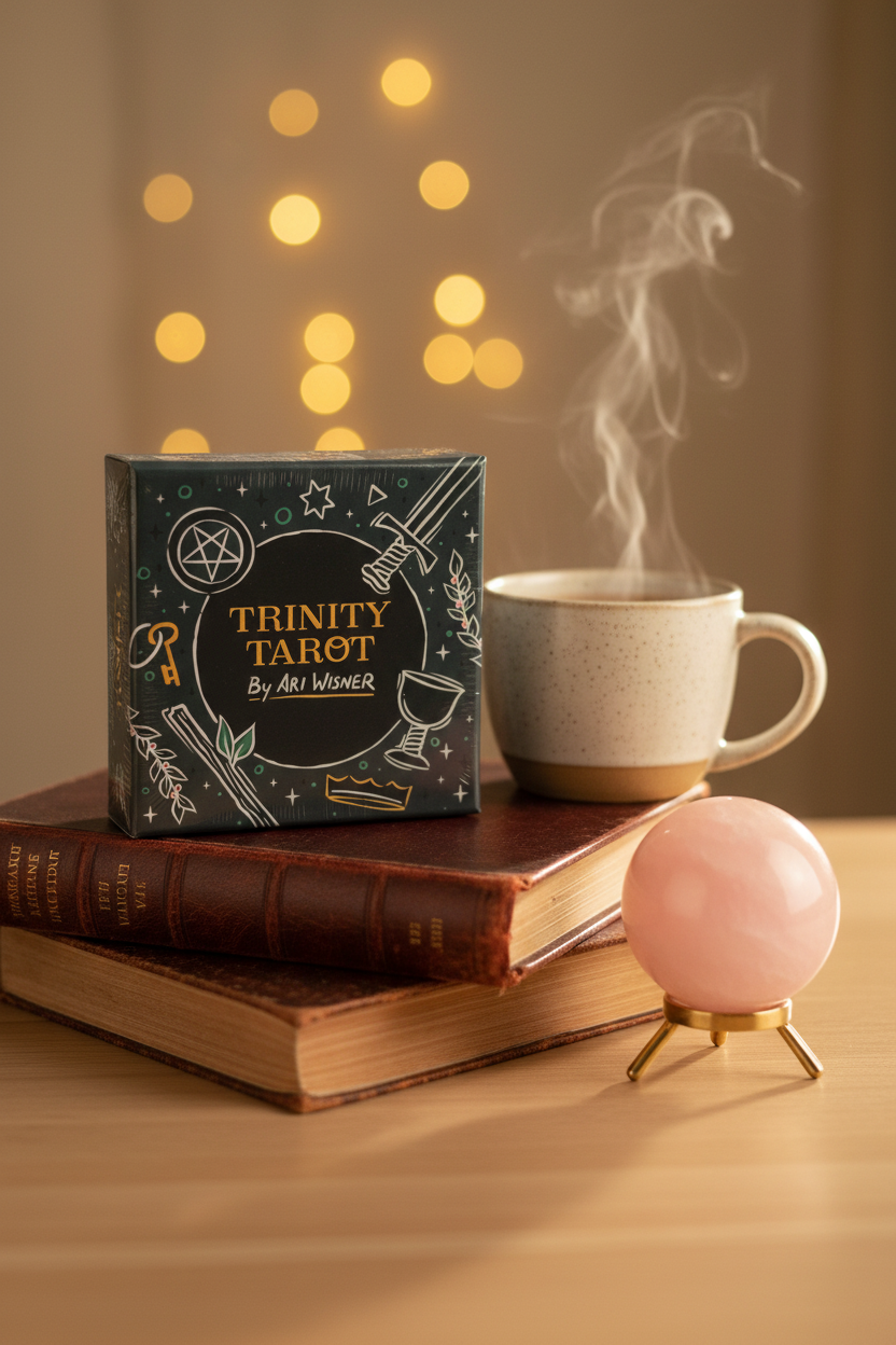 Trinity Tarot by Ari Wisner – cozy books and tea vignette