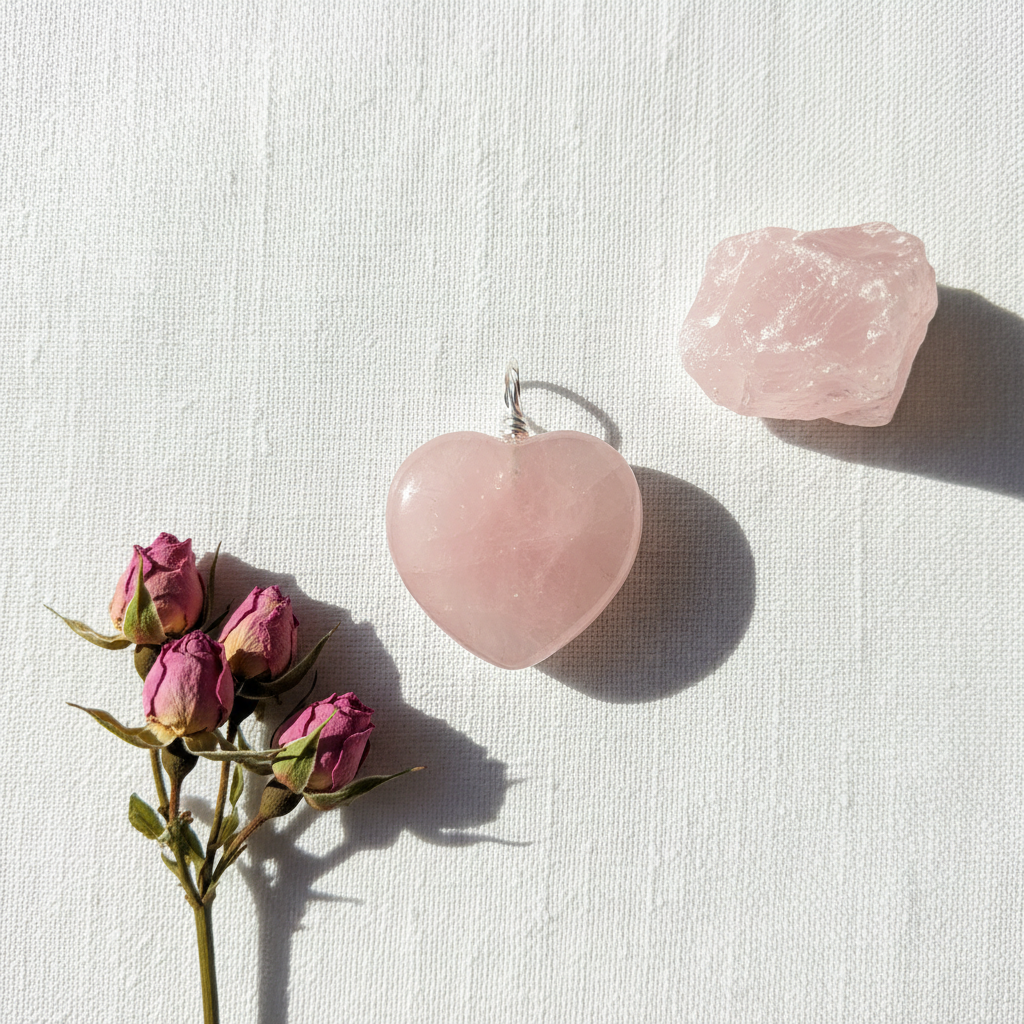 Rose Quartz Heart Pendant, 7/8"